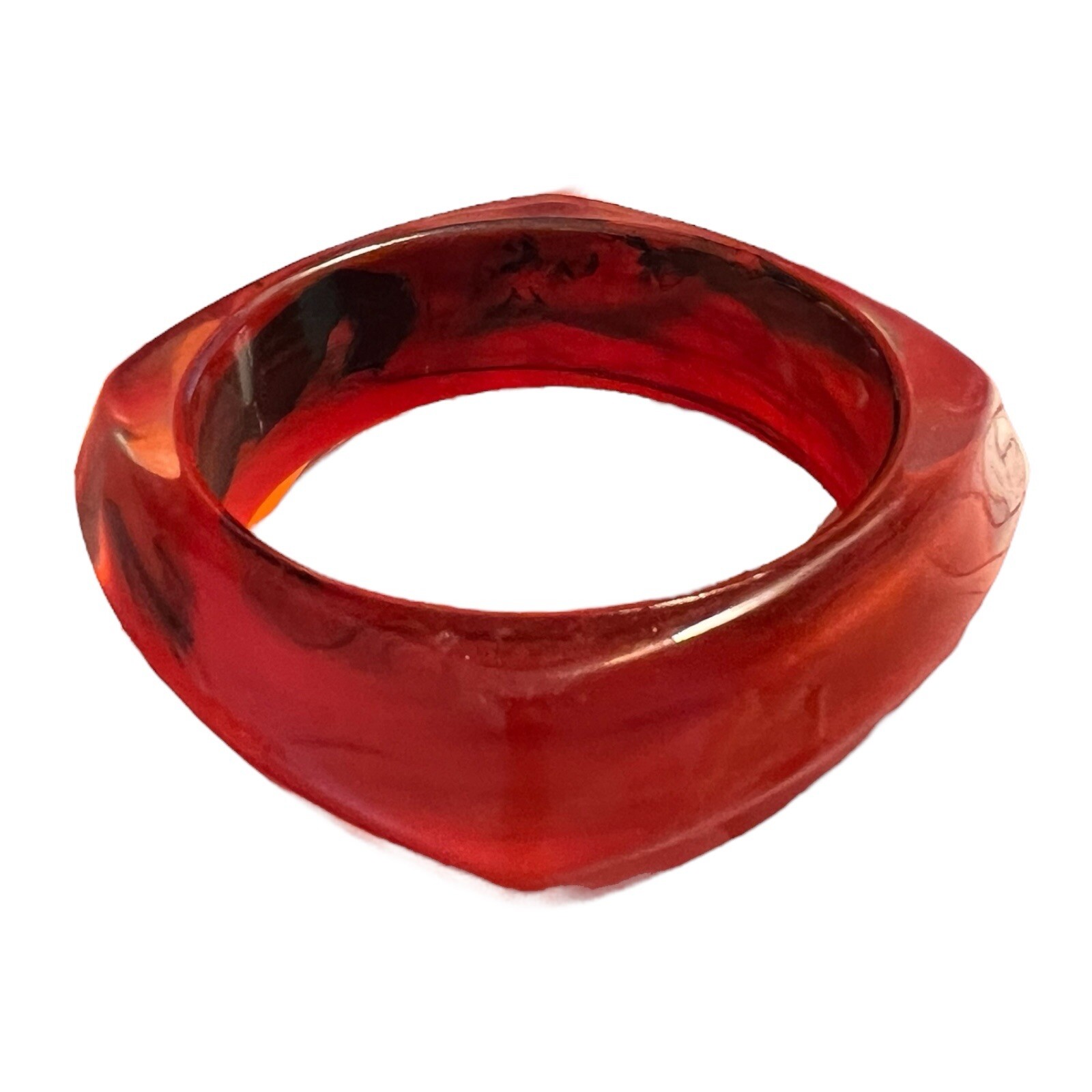 Vintage Chunky Redish Orange Brown Resin Lucite Square Bangle Bracelet Geometric