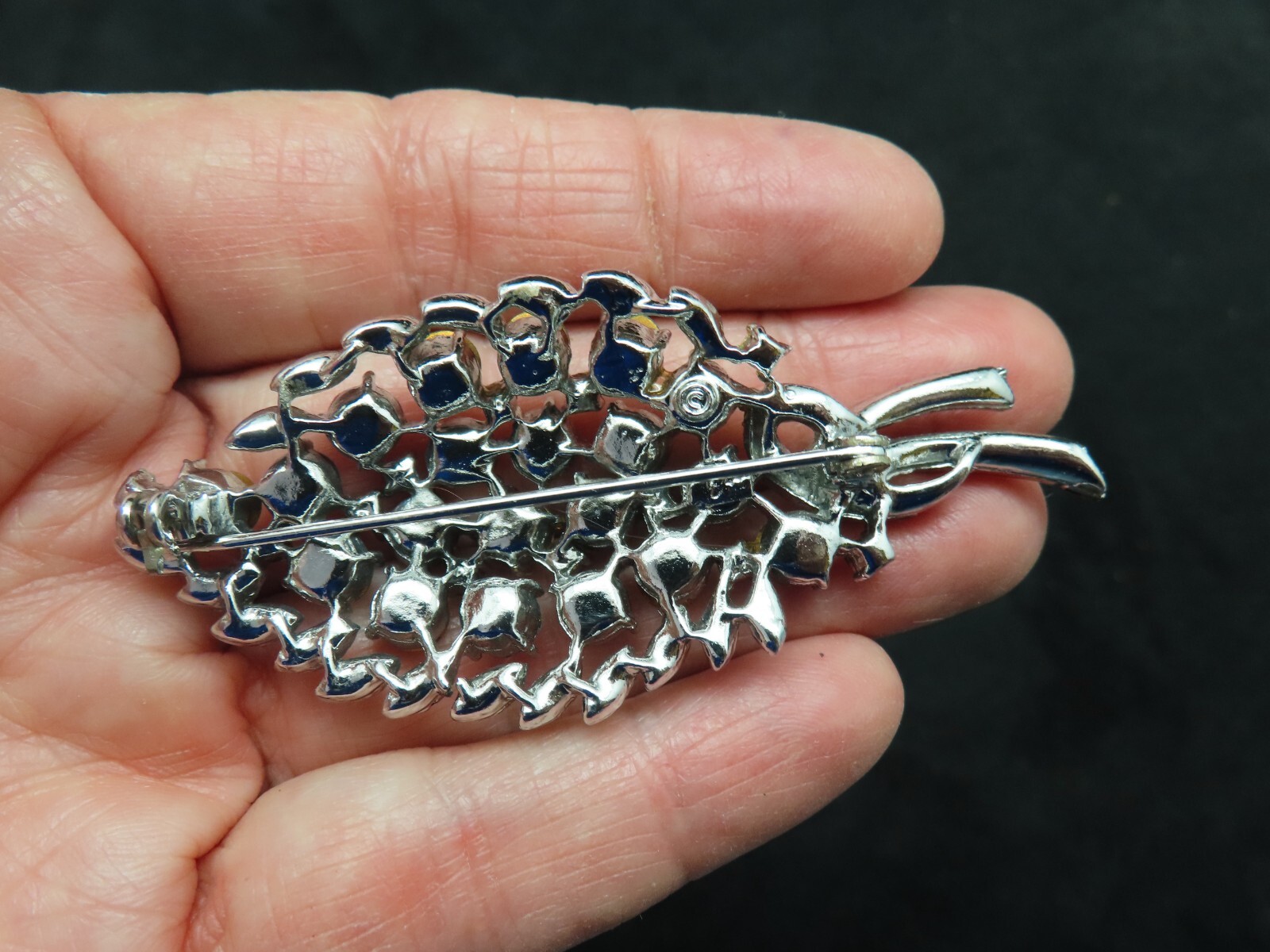 Vintage 1950’s CORO Baby Blue & White Rhinestone Leaf Brooch