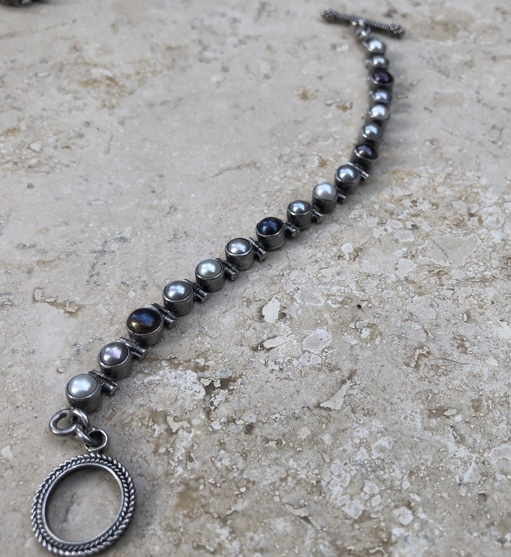 🤍✨Genuine VINTAGE STERLING SILVER Multicolor PEARL BRACELET ESTATE Jewelry✨🤍