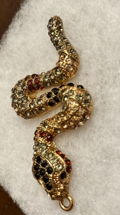 Vintage Rhinestoned Snake Pendant Gold Tone