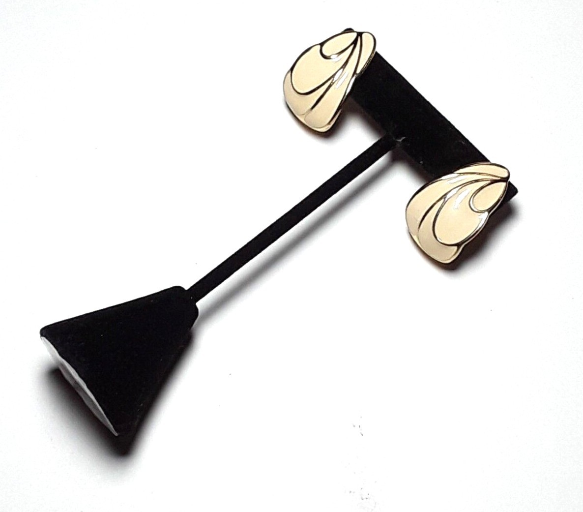 TRIFARI Ivory Gold Tone Enamel Half Hoop Pierced Earrings
