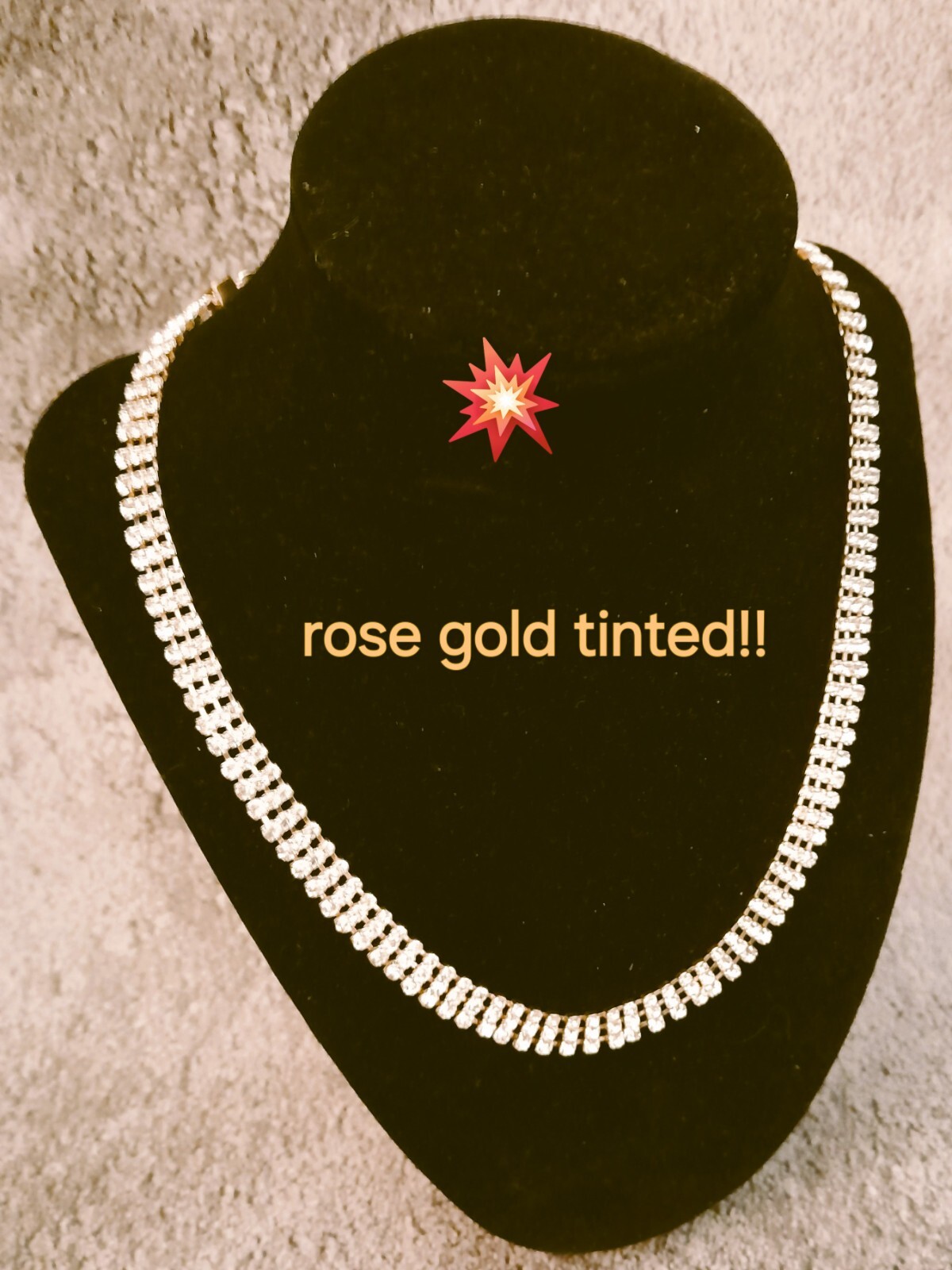 Stunning 3 Row Clear Rhinestone Rose Gold Tone Adjustable Necklace