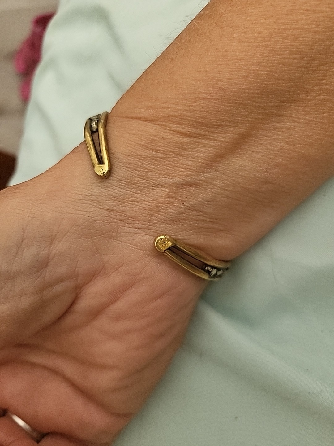 Bought at an estate sale Vintage Mixed Metals Gemstone Cuff Bracelet