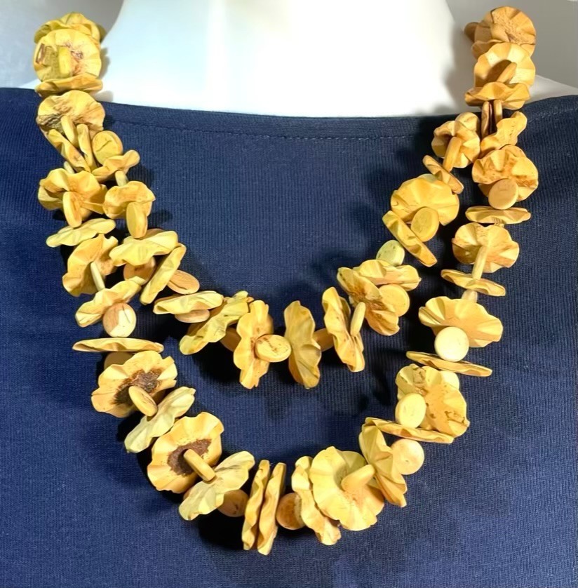 Handmade Double Wood Necklace Boho Hippie Eco Earthy Nature Jewelry Chunky VTG