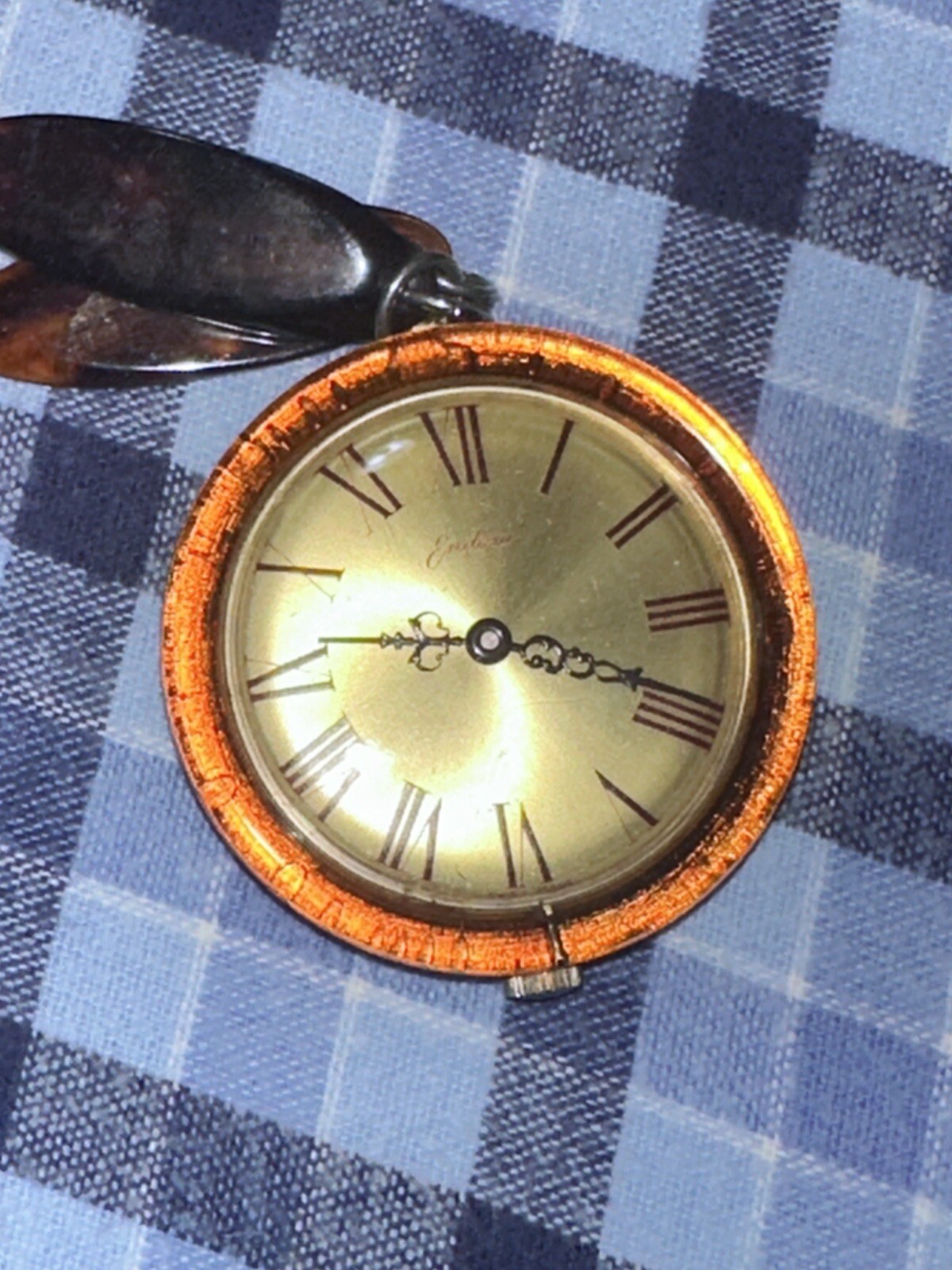 Estate 60s Rare Rootbeer Bakelite Necklace Endura Watch Co WORKS Pocket Watch