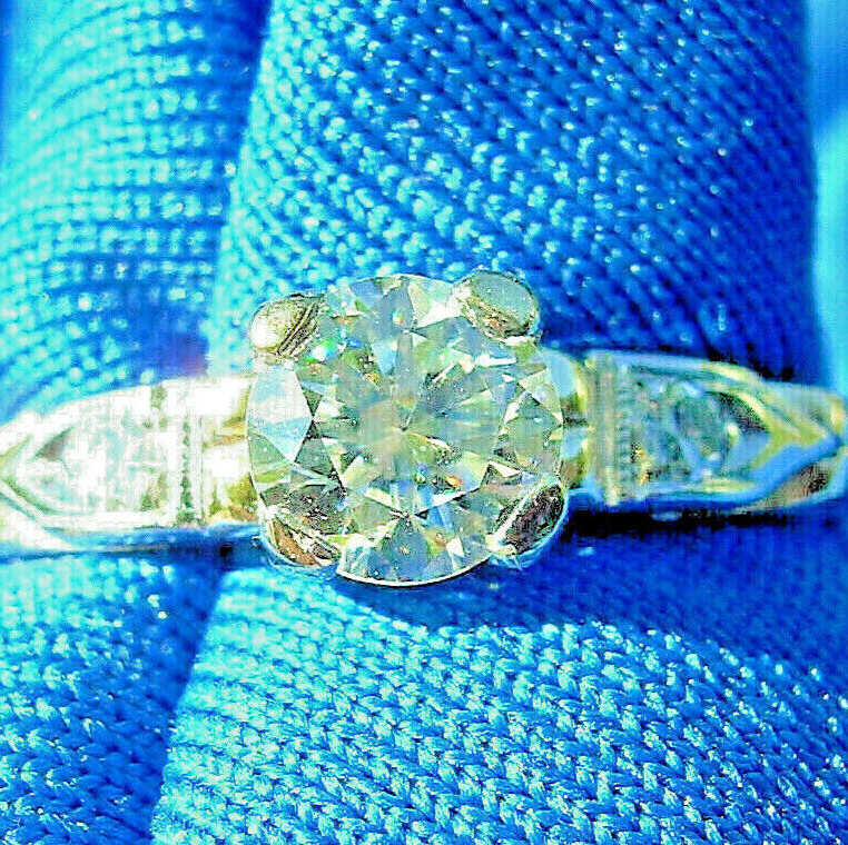 Original EARTH MINED DIAMOND Deco Engagement RING Vintage Solitaire 14K GOLD 6