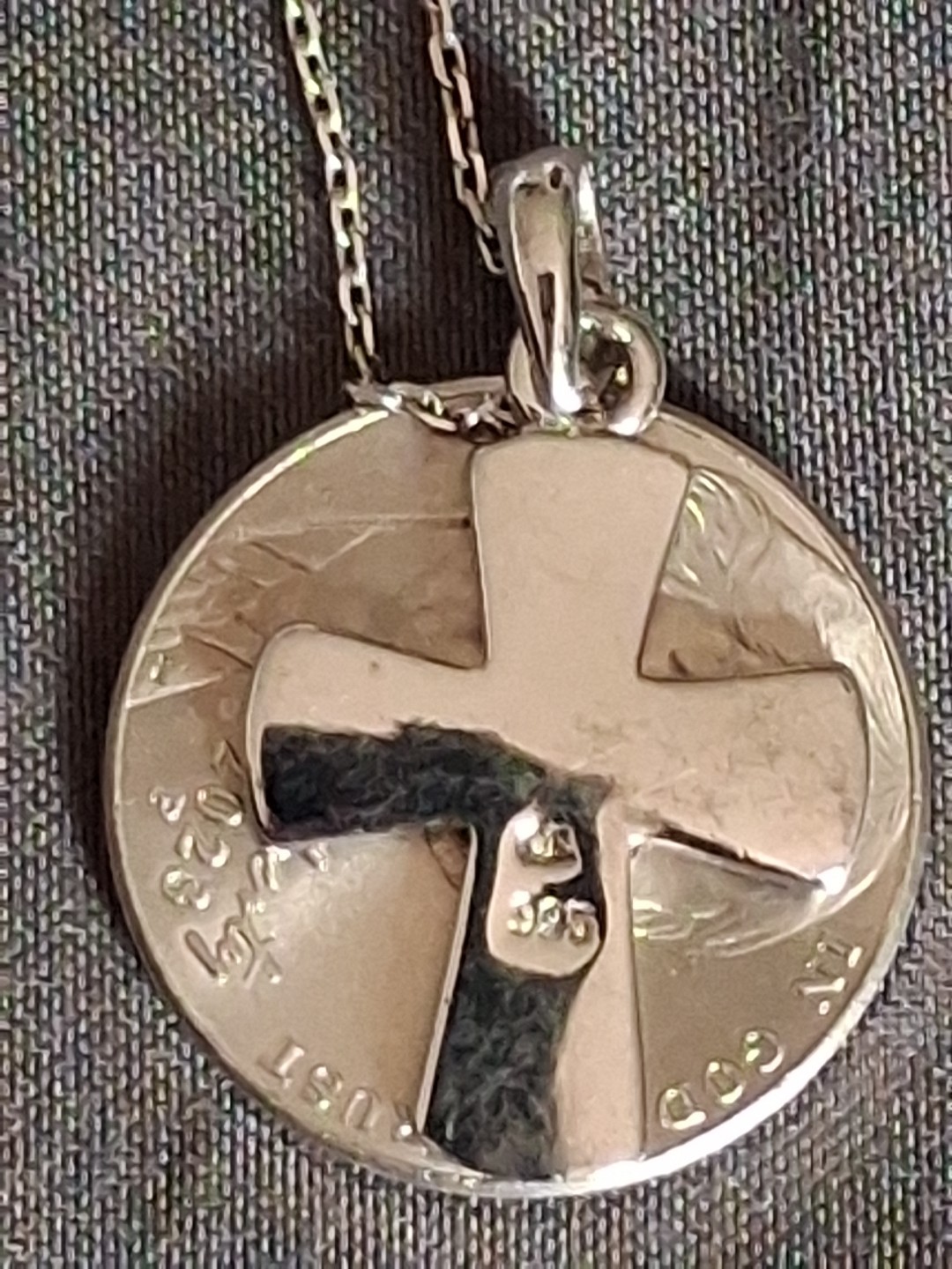 Blue Opal Inlay Rounded .925 Sterling Silver Cross + 18″ Link Silver Chain Italy