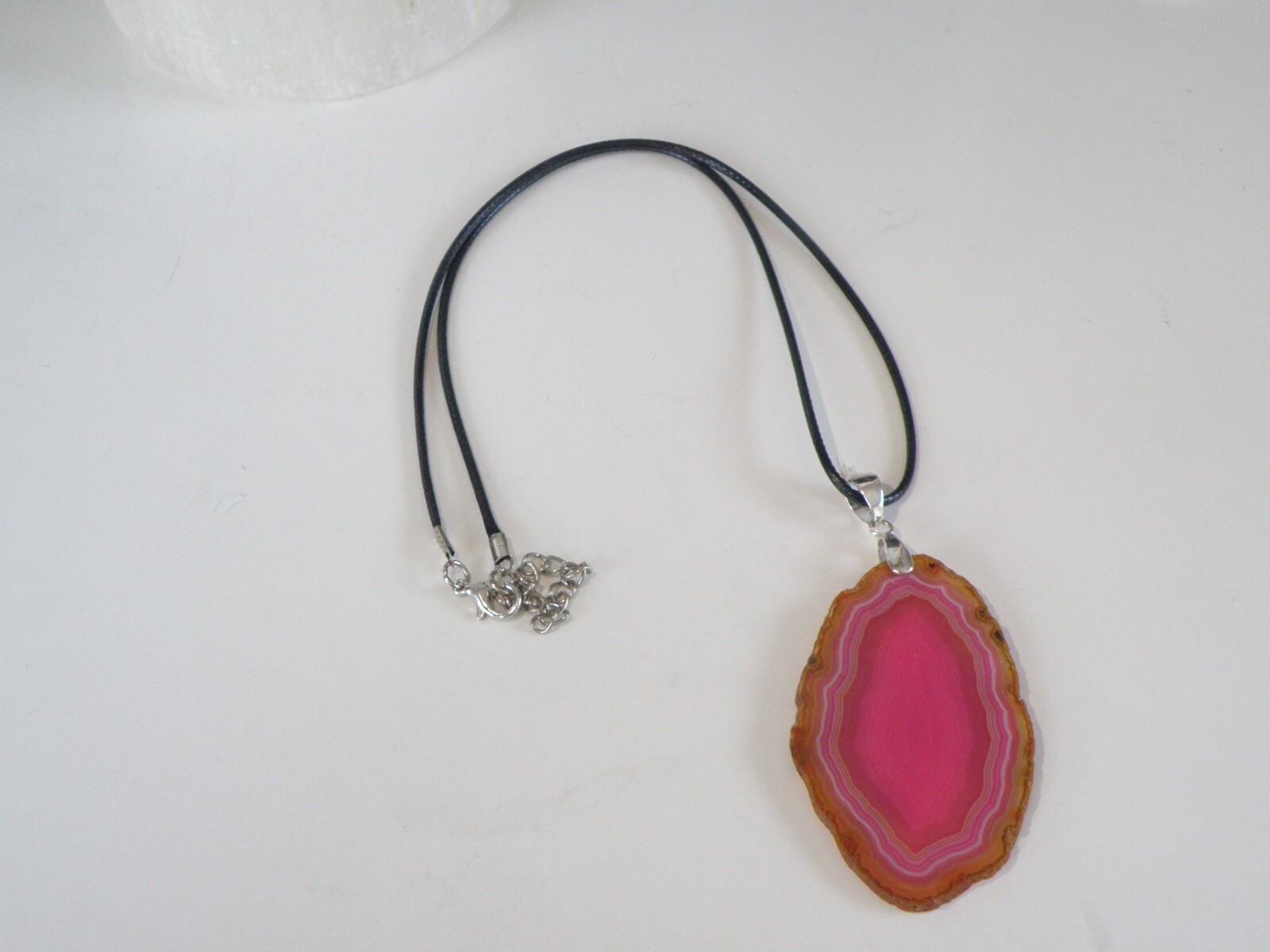 Huge Sterling Silver 925 Pink Geode Crystal Slab Vintage Pendant Necklace