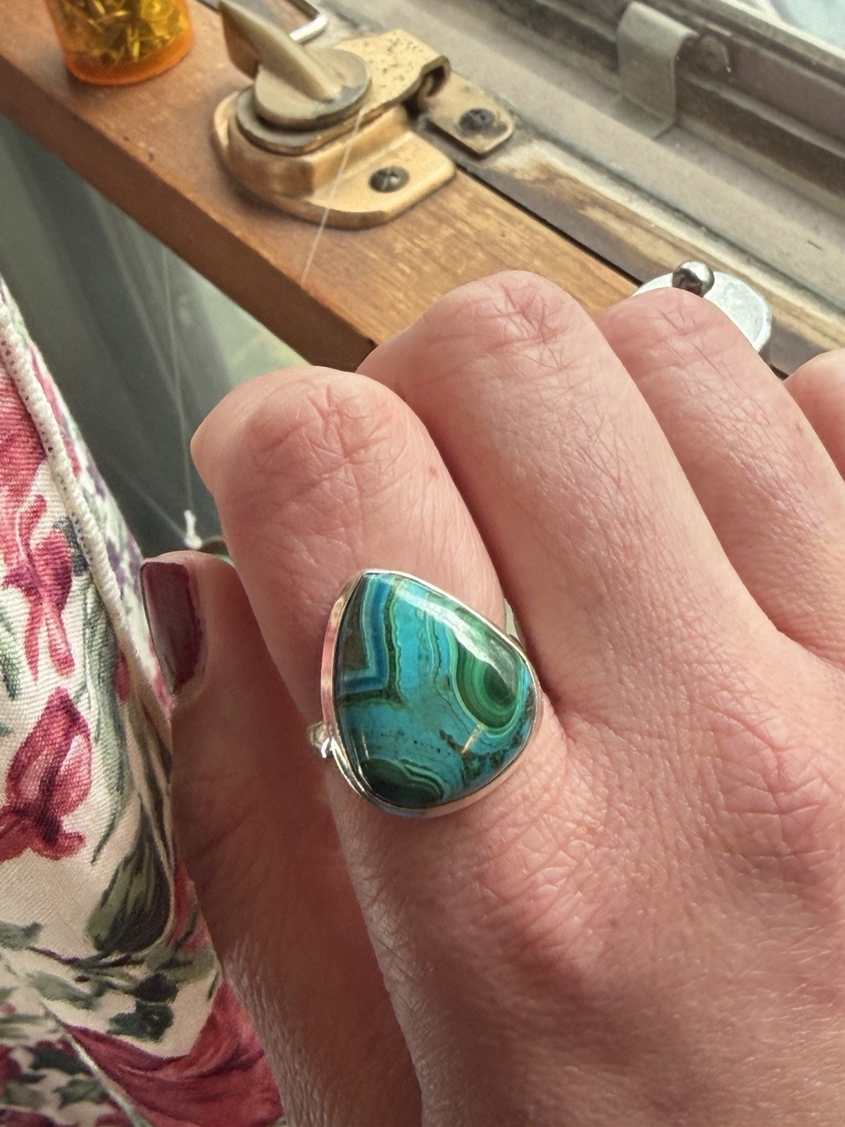 Sterling Silver Ring Chrysocolla Malachite In Vivid Green Chunky 925 Silver Ring