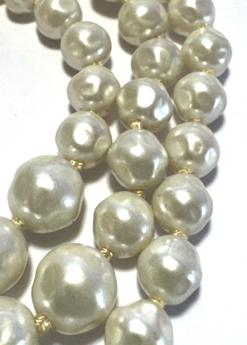 Vintage Necklace Multi Beaded Bib Faux Pearl SIGNED JAPAN White Hand Knot 9