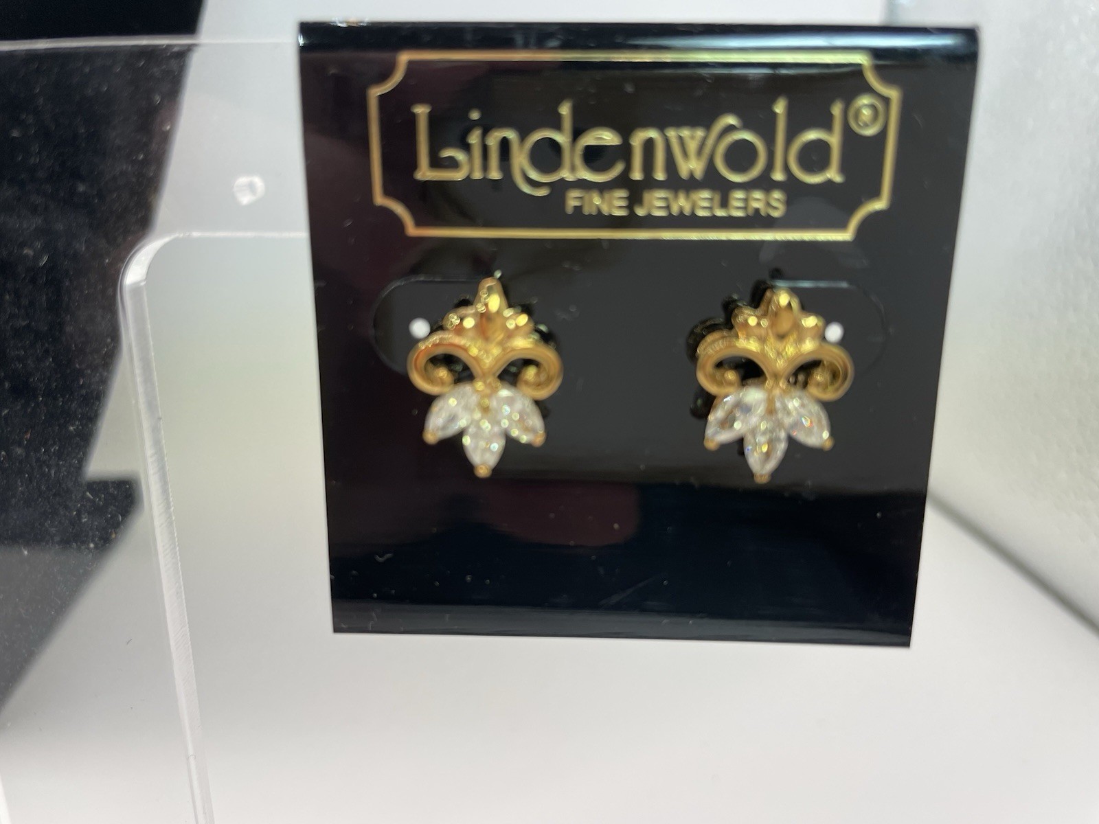 Lindenwold Fine Jewelers Pierced Rhinestone Earrings On Original Card With Box.
