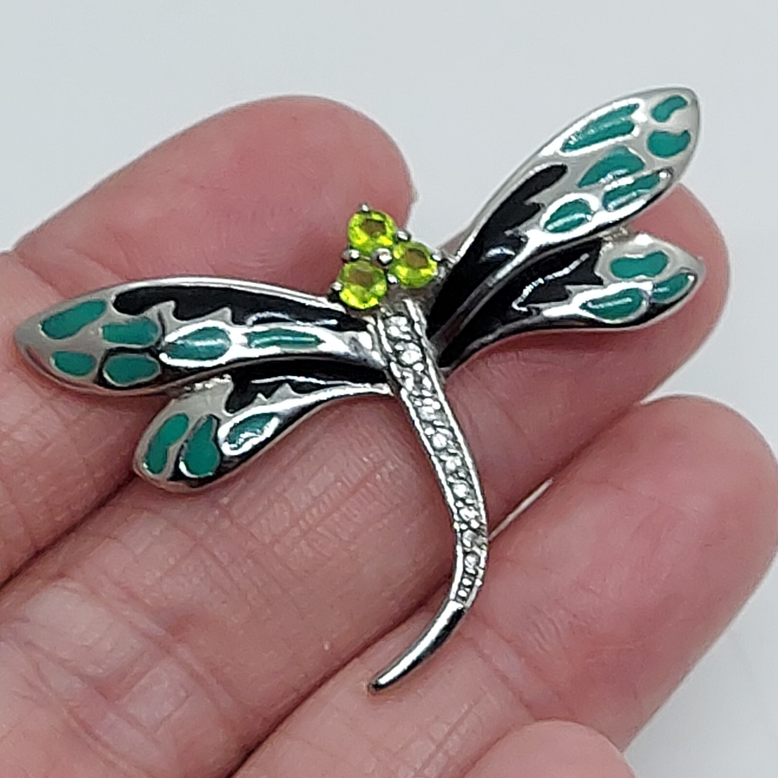 Vintage DBJ 925 Peridot And CZ Dragonfly Brooch