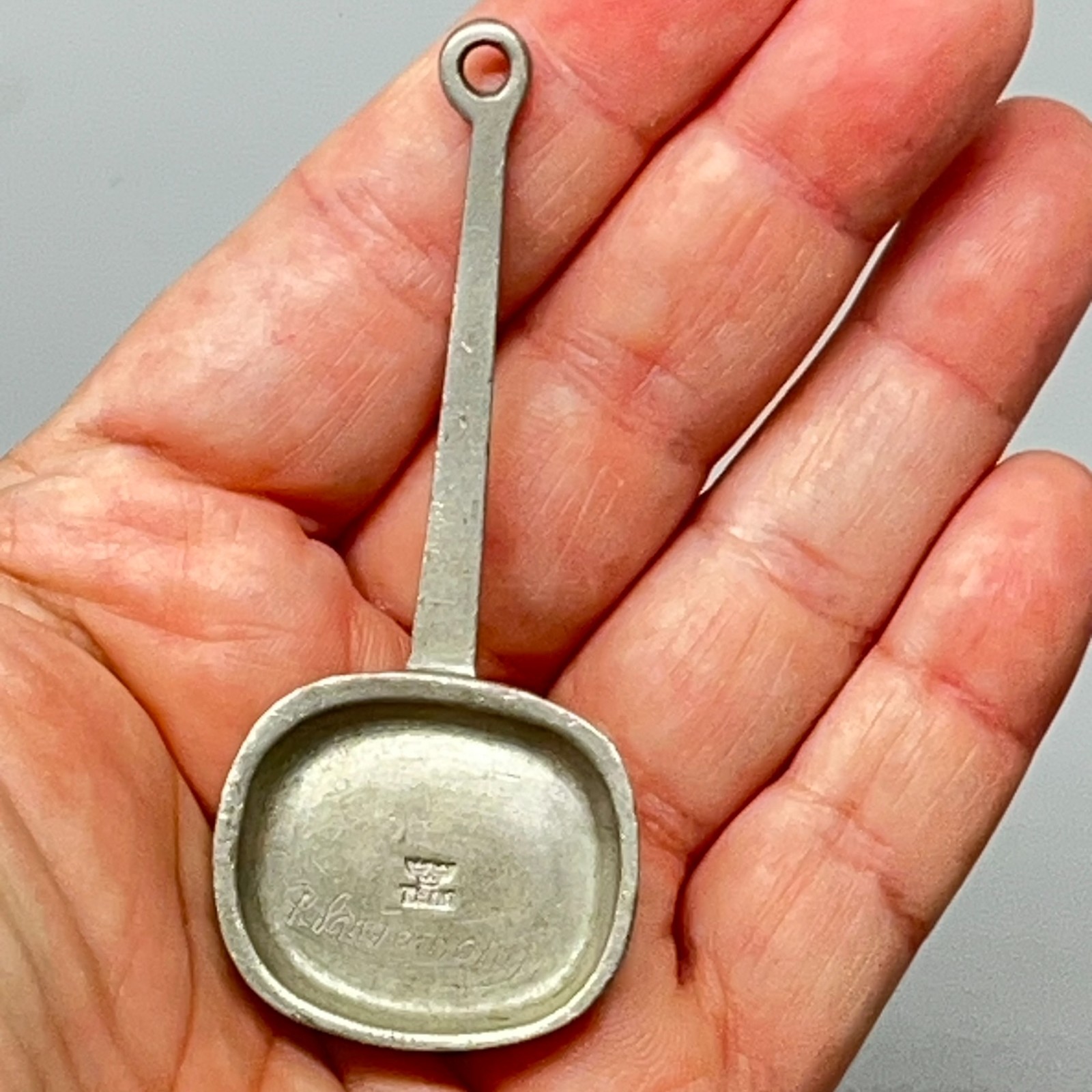 Signed Roland Landerholm Tenn Vintage Modernist MCM Pewter Green Ceramic Pendant