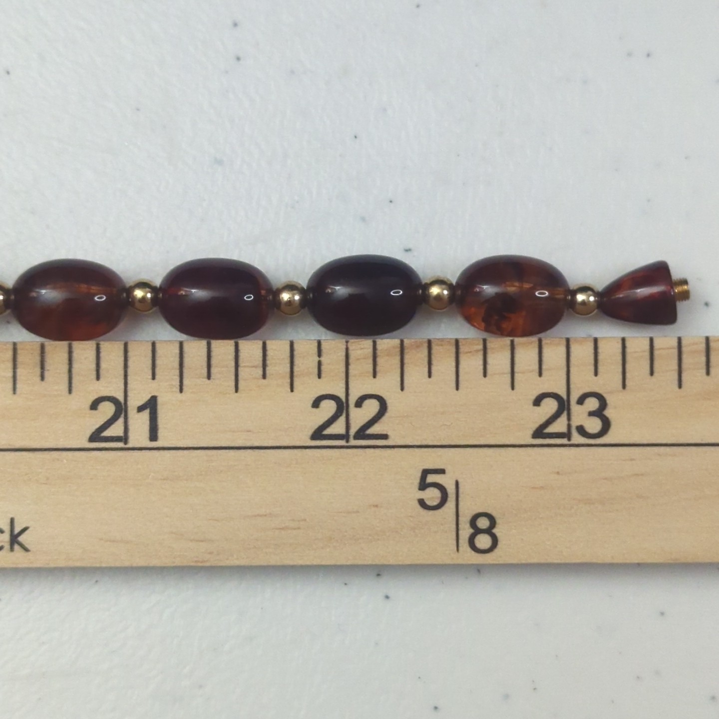Vintage Avon Cognac Faux Amber Lucite Beaded Necklace Gold Tone Accents