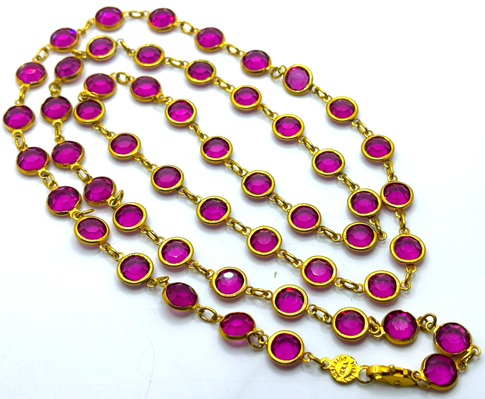 Vintage 1980s LIGHT PLUM Color Faceted Bezel Set AUSTRIAN CRYSTAL 36″ NECKLACE