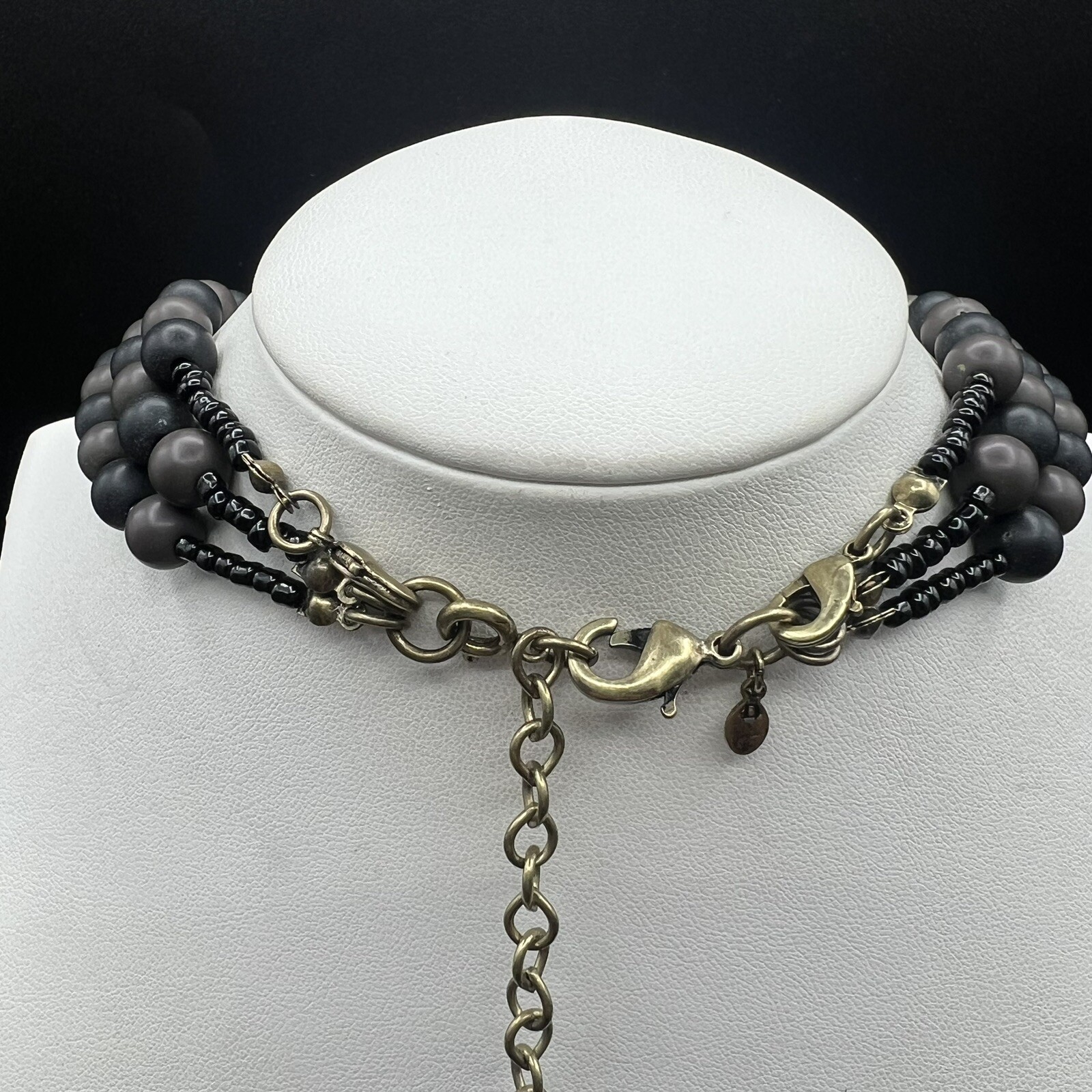 Premier Designs Black Glass & Gray Acrylic Beaded Multi Strand Necklace