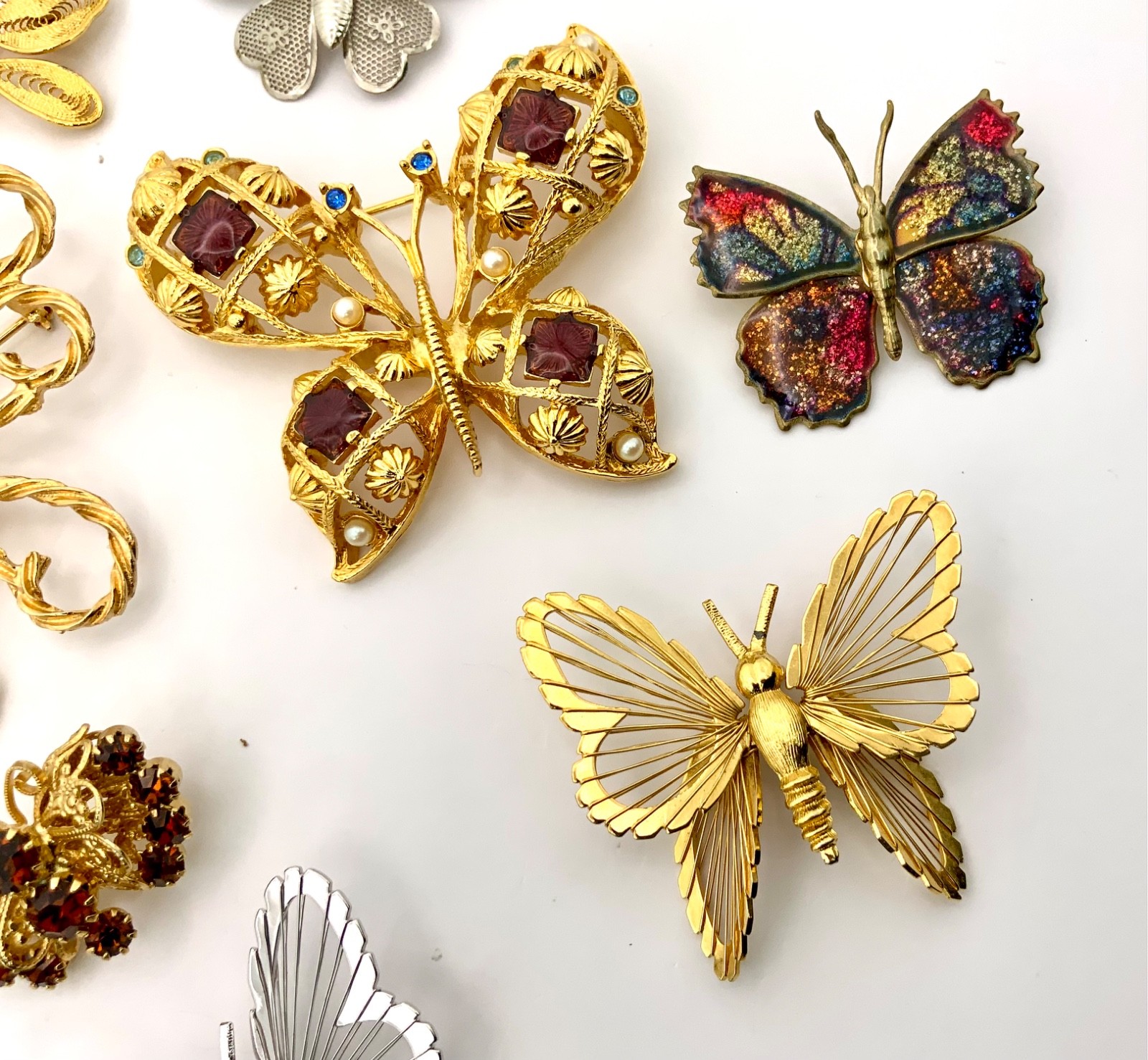 Vintage Butterfly Brooch Monet Avon Gerry’s Enamel Rhinestone Filigree Lot of 14