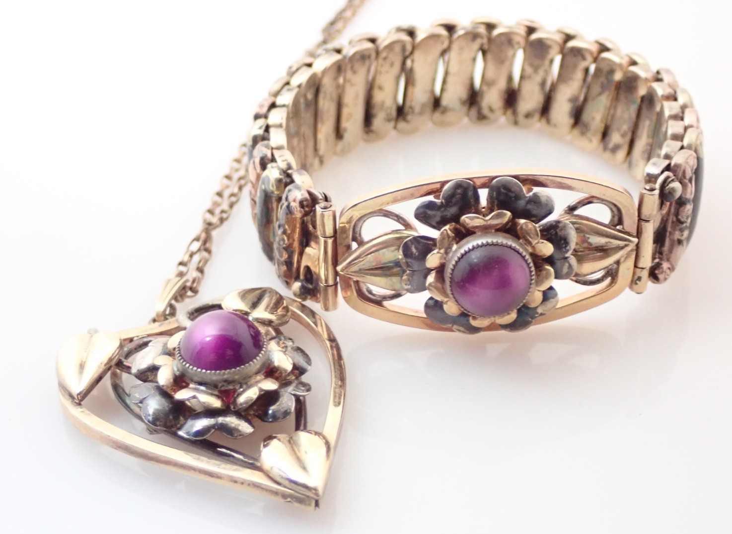 Antique Lustern Gold Filled Sterling Expansion Stretch Bracelet Pendant Necklace