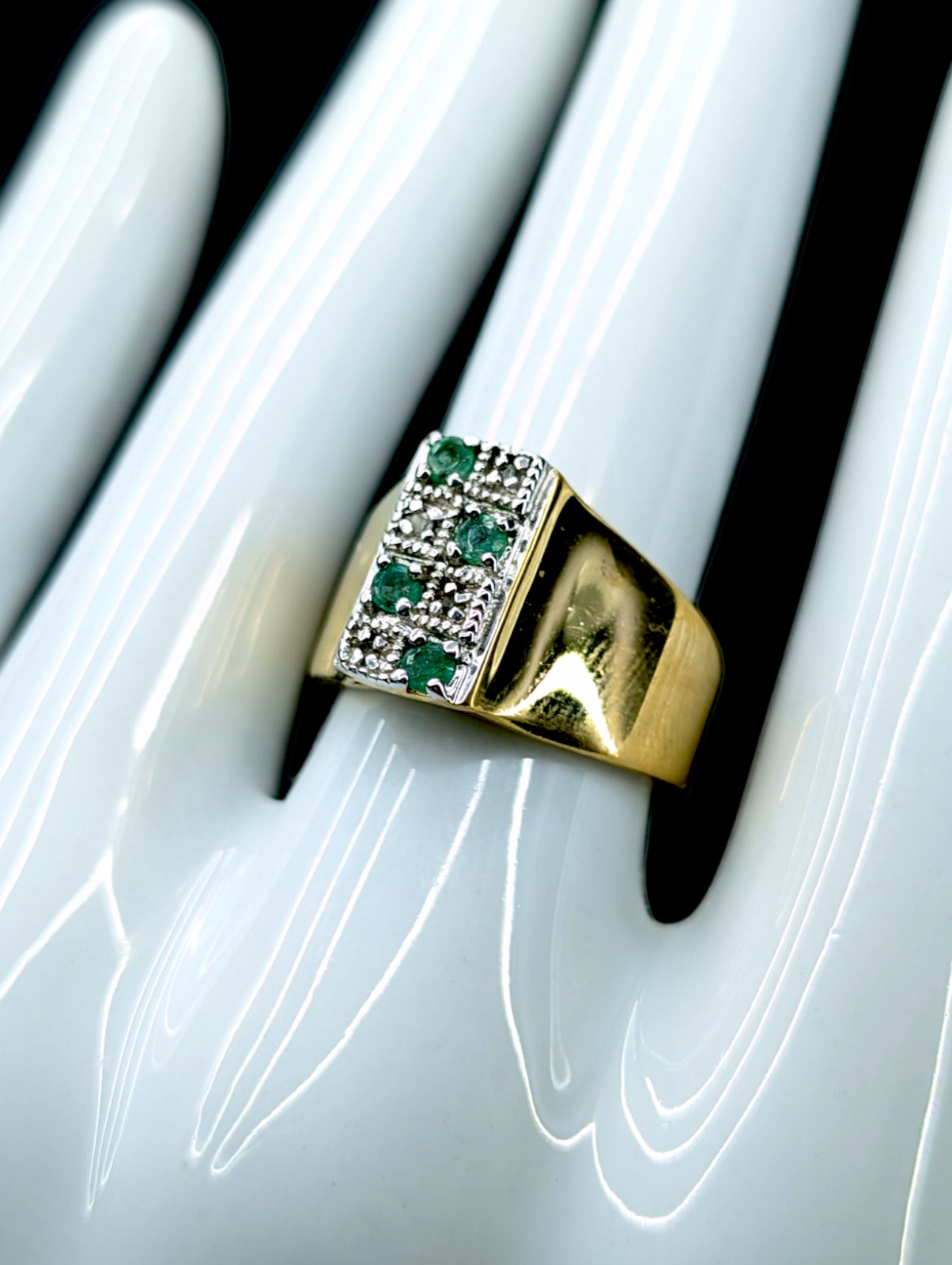 1900s Antique Inspired Earth Mined Genuine Emerald and Diamond Double Row 14k Go