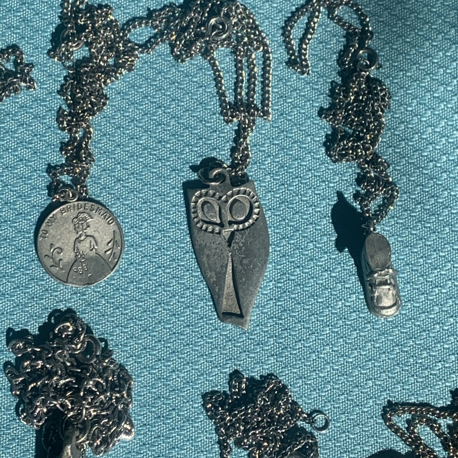 Vintage Pewter BDA Pendant Necklace Lot Of 40 Mixed Variety Signed NOS LBS610