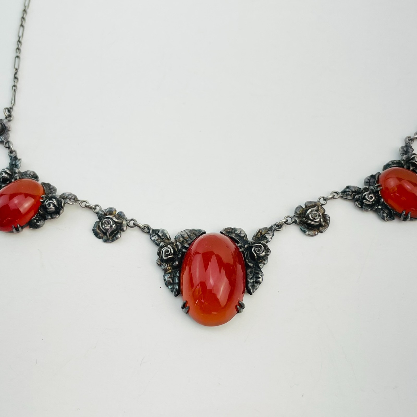 Art Deco Wachenheimer Sterling Silver Carnelian Festoon Choker Pendant Necklace