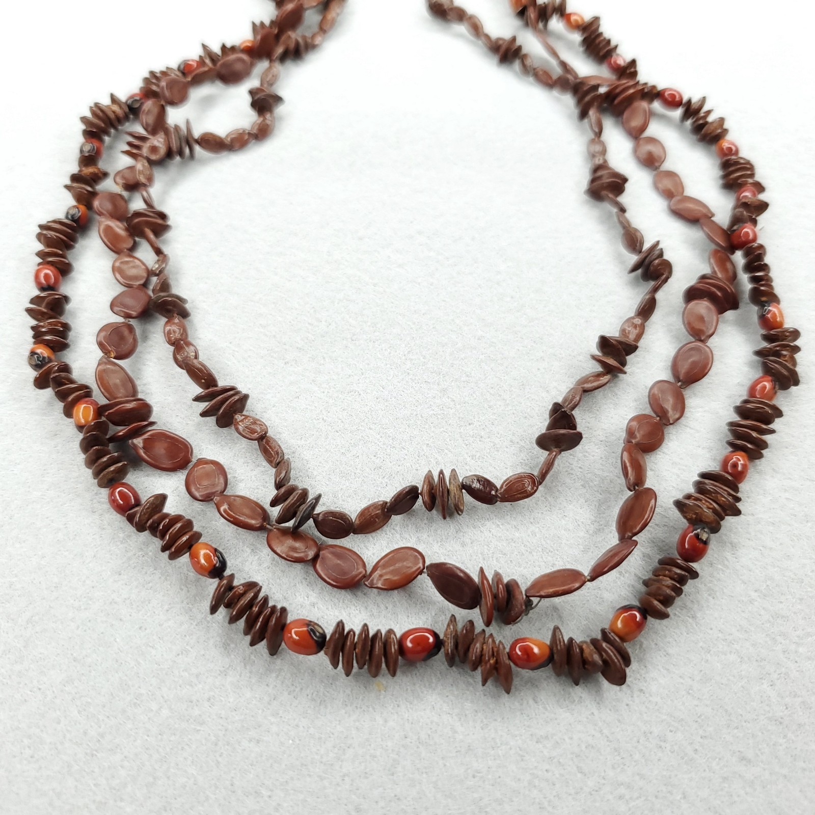 Vintage Beaded Koa Seed Necklace Set Of 3 Brown Red Long Hawaii Boho Tiki 80″