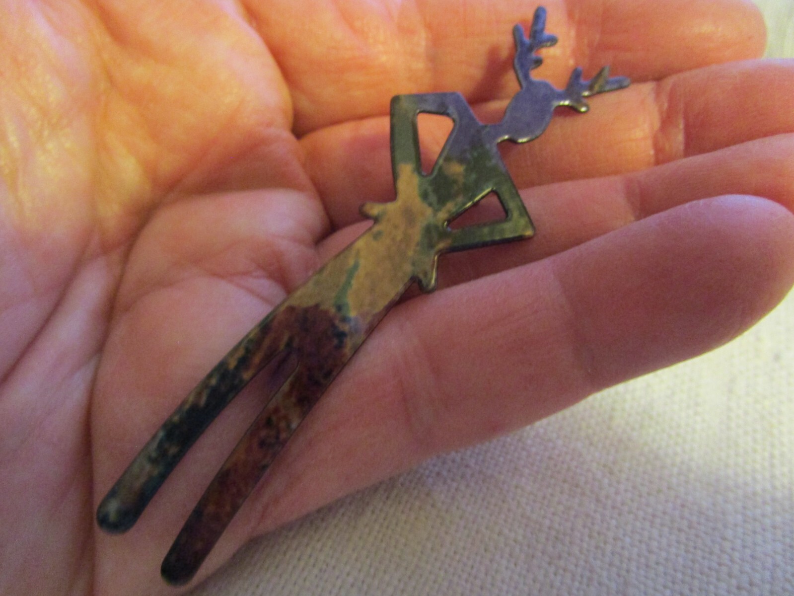 Enamel on metal, tall skinny person with antlers brooch, OOAK FE25-8