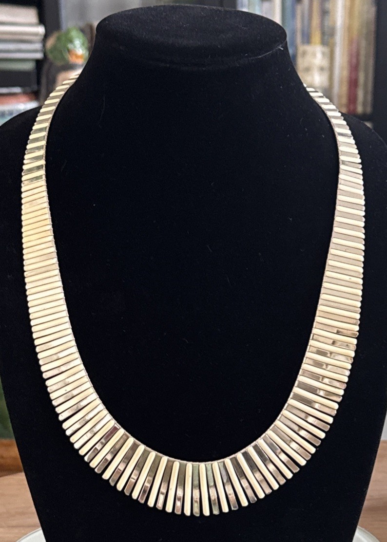 Vintage Cleopatra Style Necklace Silver Tone With White Enamel