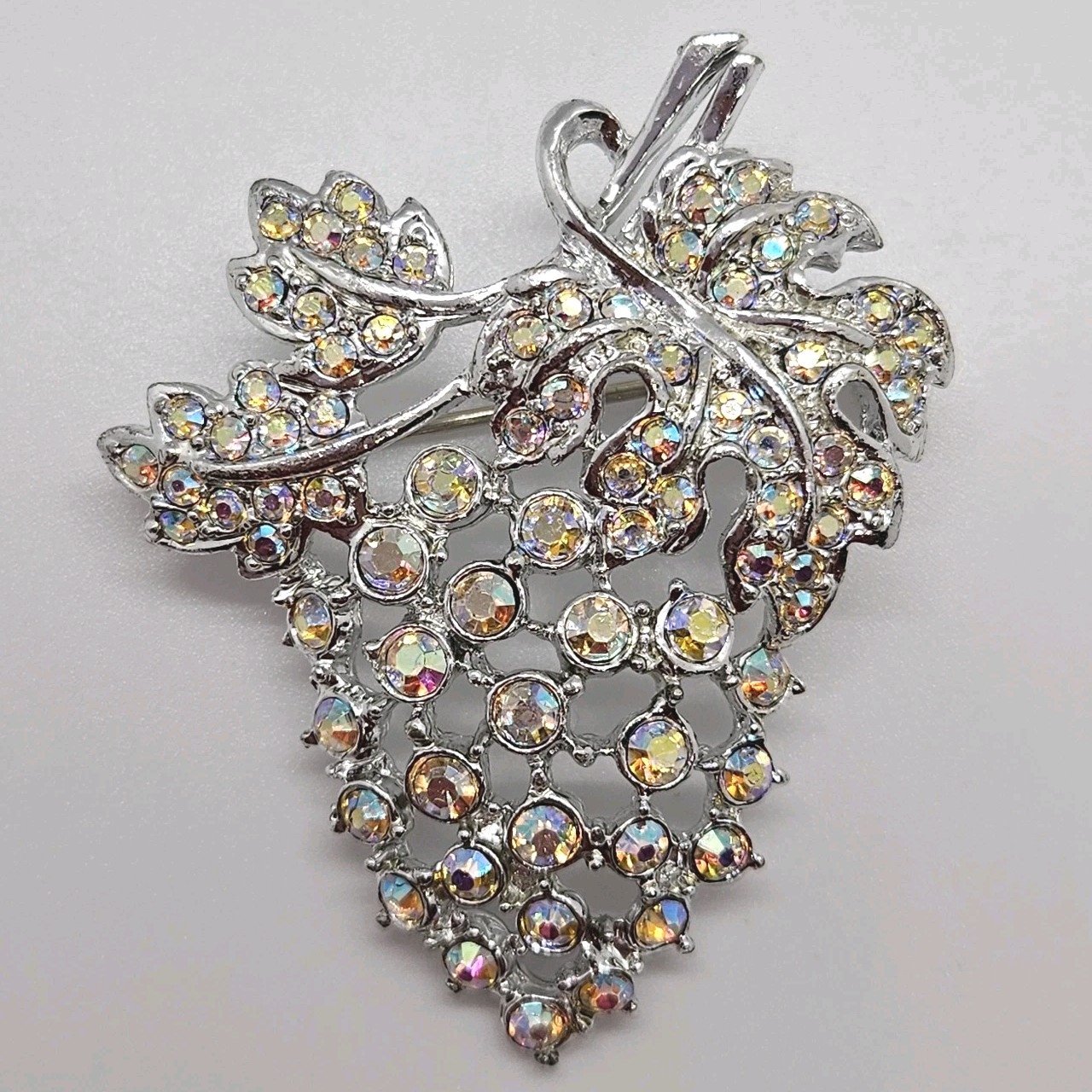 Vtg AB Aurora Borealis Bunch of Grapes Brooch Extreme Sparkle!