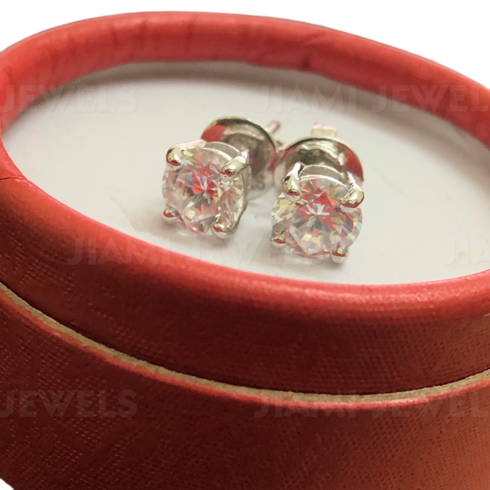 GRA Certified Moissanite Stud Earrings 2.40Ct Round 925 Silver White Gold Finish