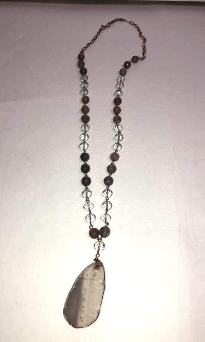 Vintage Beaded Necklace With Geode Like Pendant Classic Boho Cottagecore Whimsy