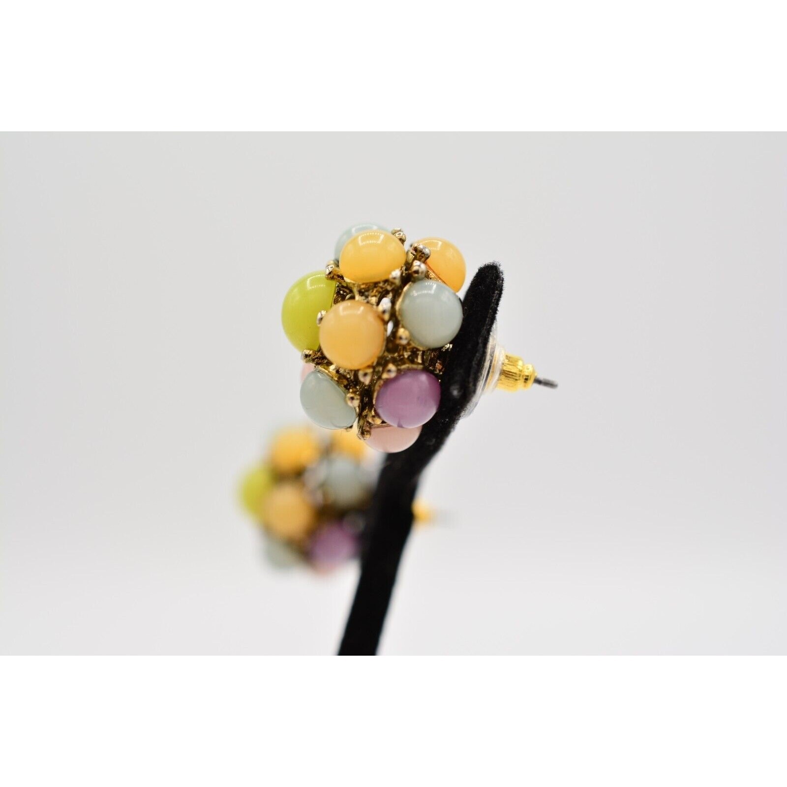 Vintage Pastel Cabochon Earrings Multi-Color Round Chunky Multi-Color 90s BinAE
