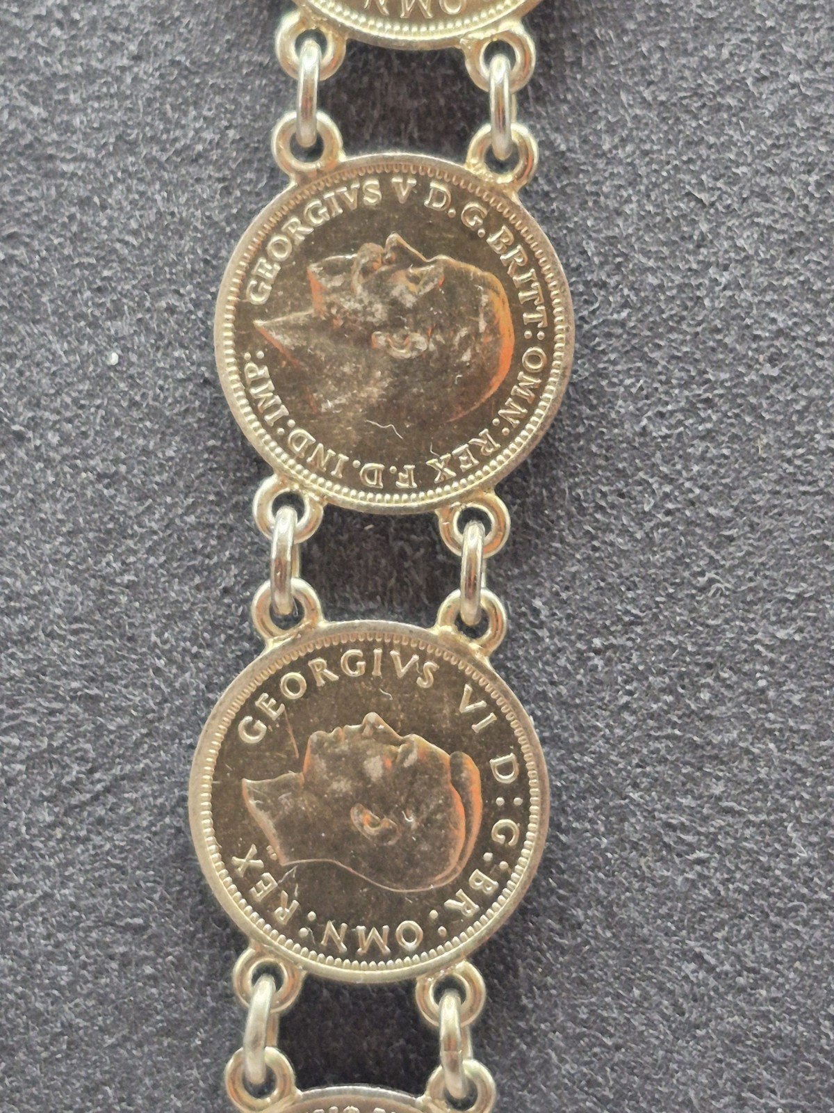 Antique Silver Coin Bracelet Chain Link Size 6.5. Gold Vermeil 1900’s To 1930’s