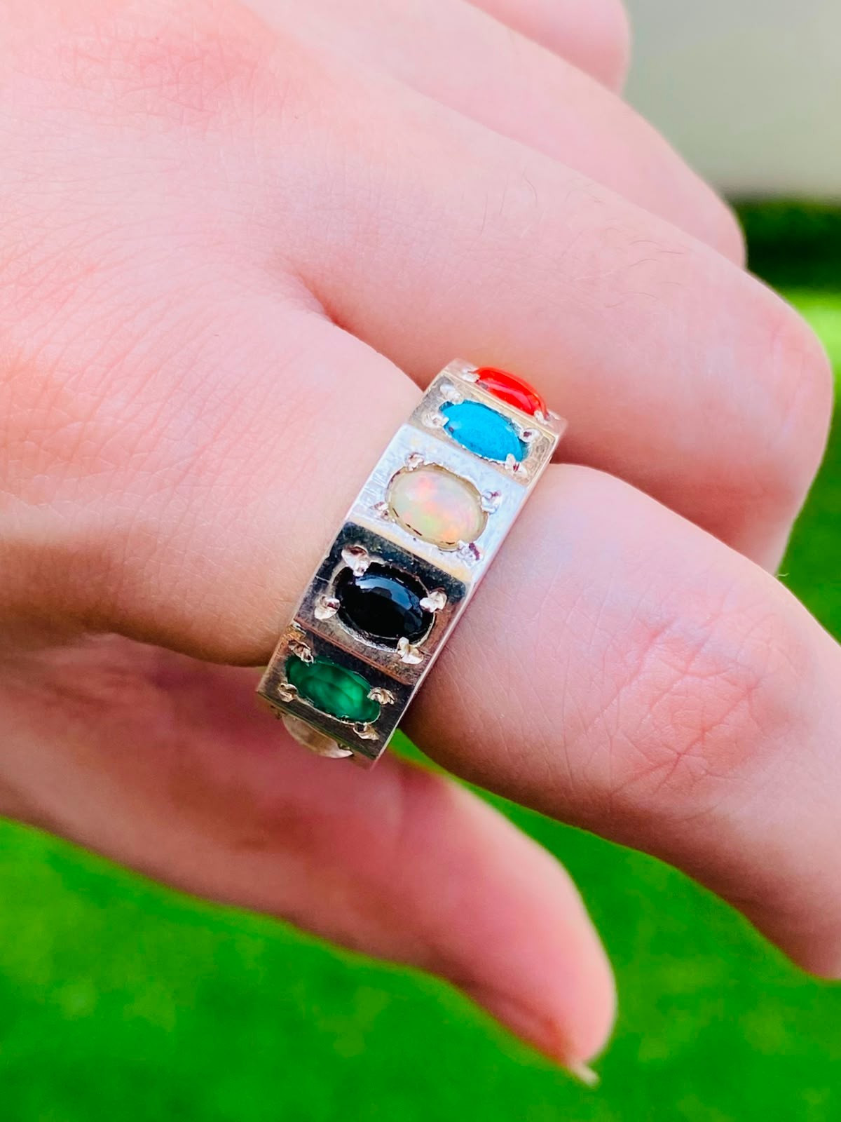 Original Multicolor Ring: Opal, Emerald, Ruby, Agate, Aqua, Peridot, Feroza