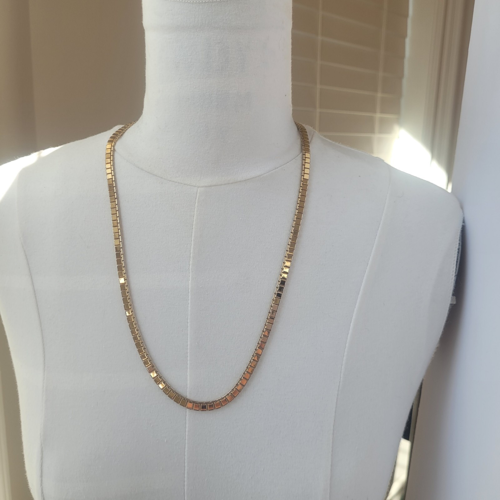 Vintage Monet Gold Tone Square Articulated Flat Link Chain Necklace 24” Signed