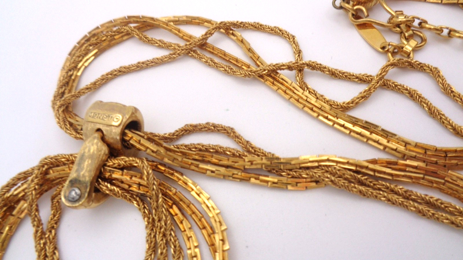 Vintage Monet Multi Strand Gold Tone with Chain Dangle Statement Choker Necklace