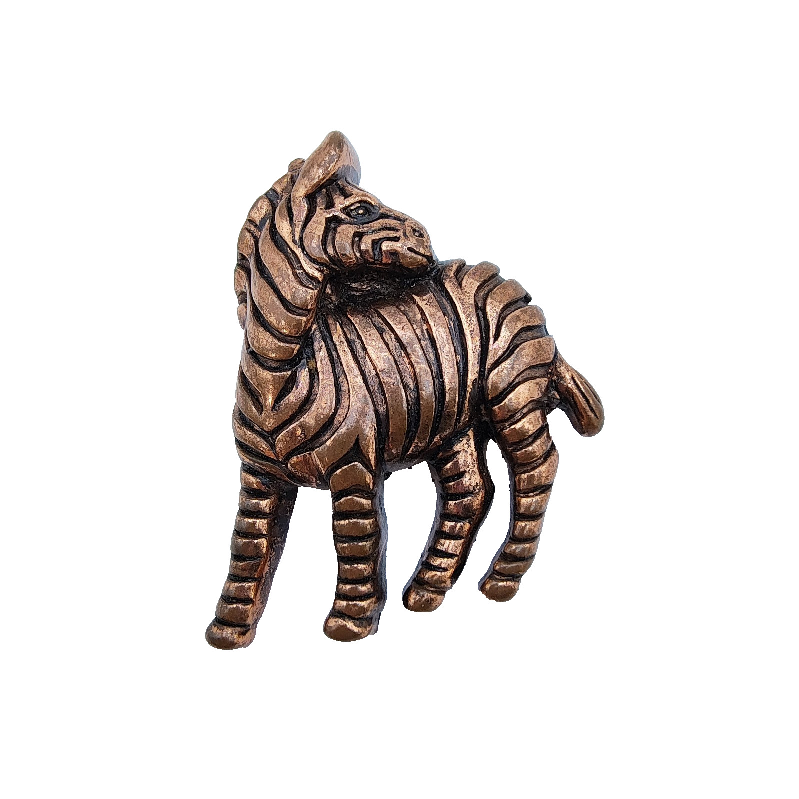 Vintage Zebra Brooch Copper Tone Textured Animal Figural Retro Safari Chic