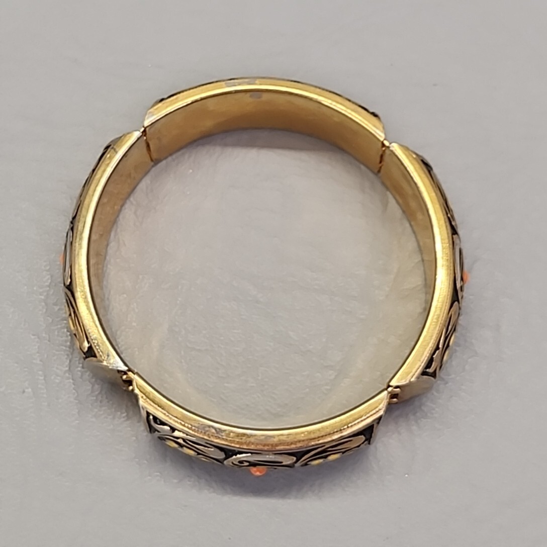 Vintage Expandable Bangle Bracelet Stretch Flower Enamel Blackened Gold Tone 7.2
