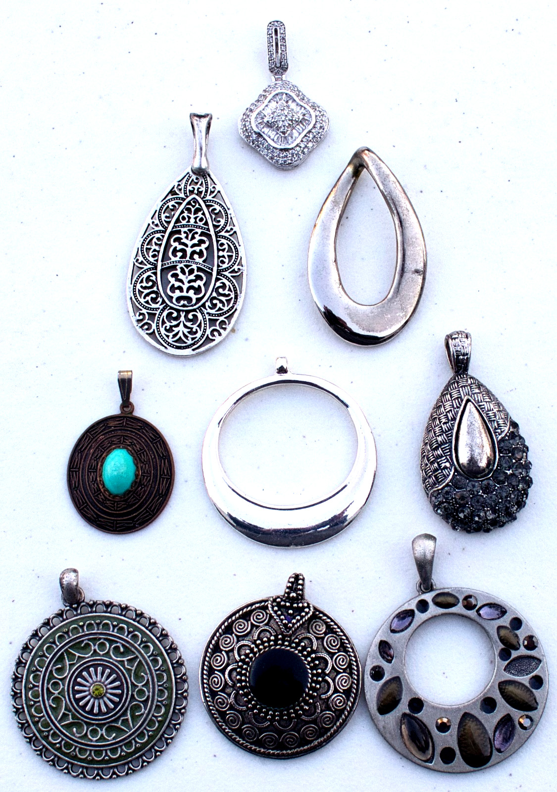 Vintage to Now Lot of 9 Pendants Mixed Materials & Sizes – no chains included