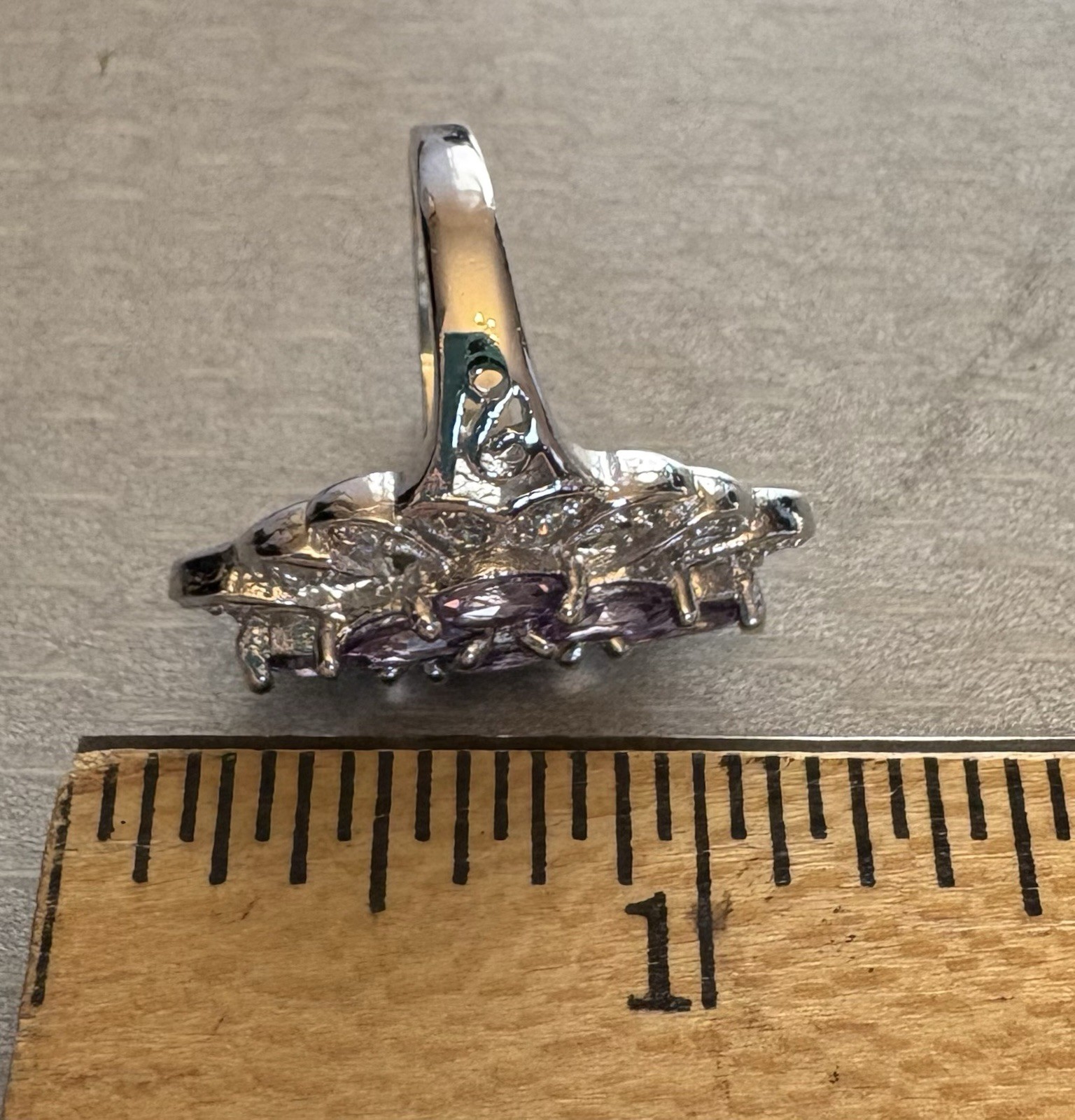Vintage Sterling Silver Lavender Amethyst Marquise Gem Cluster Ring 925 size 6.5