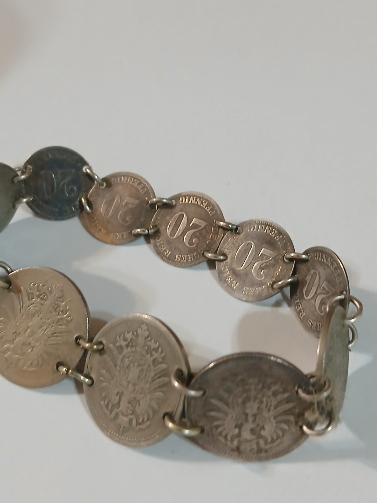 900 Silver Antique 1874-1876 Germany Coin Link Bracelet 8″ 11 Coins 25g