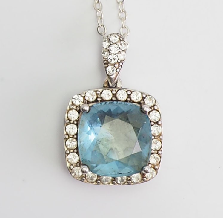Sterling silver and blue crystal elegant pendant