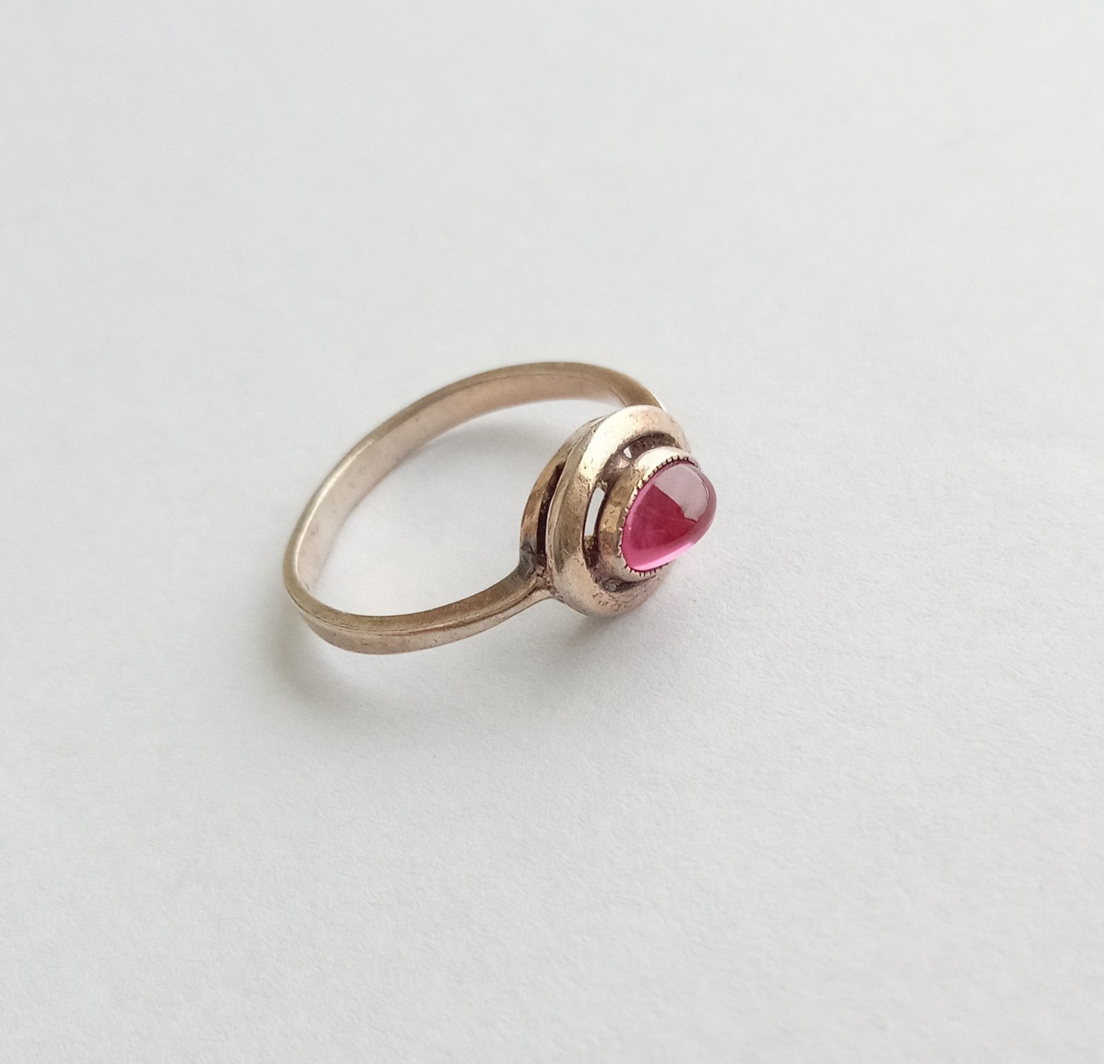 Vintage Ring Pink Cabochon Silver 925 test star USSR time Women Jewelry siz 6.75