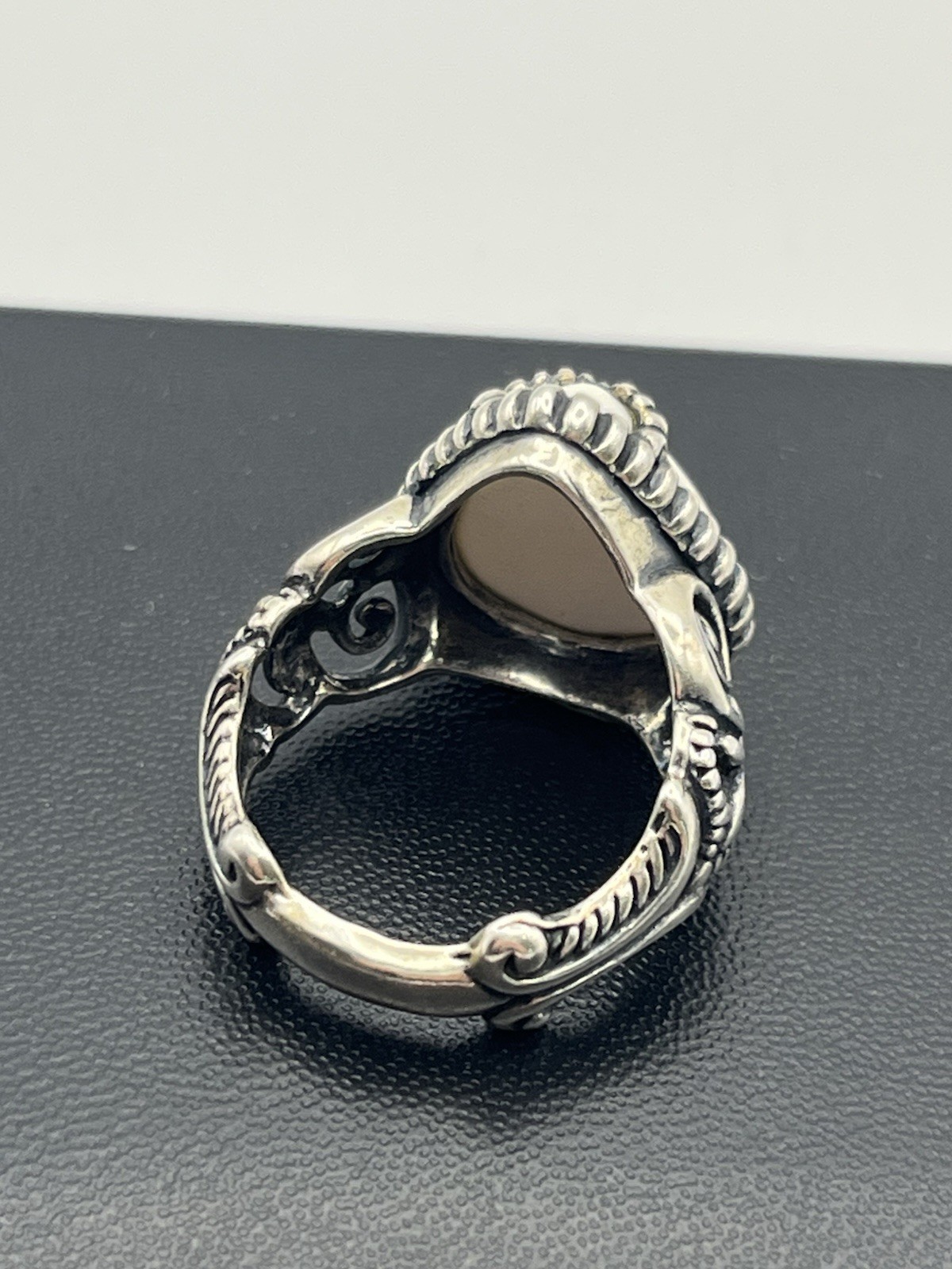 Carolyn Pollack sterling silver white teardrop stone scroll ring size 8