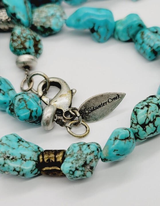 Coldwater Creek Faux Turquoise Stone Nugget Necklace Vintage 35 in