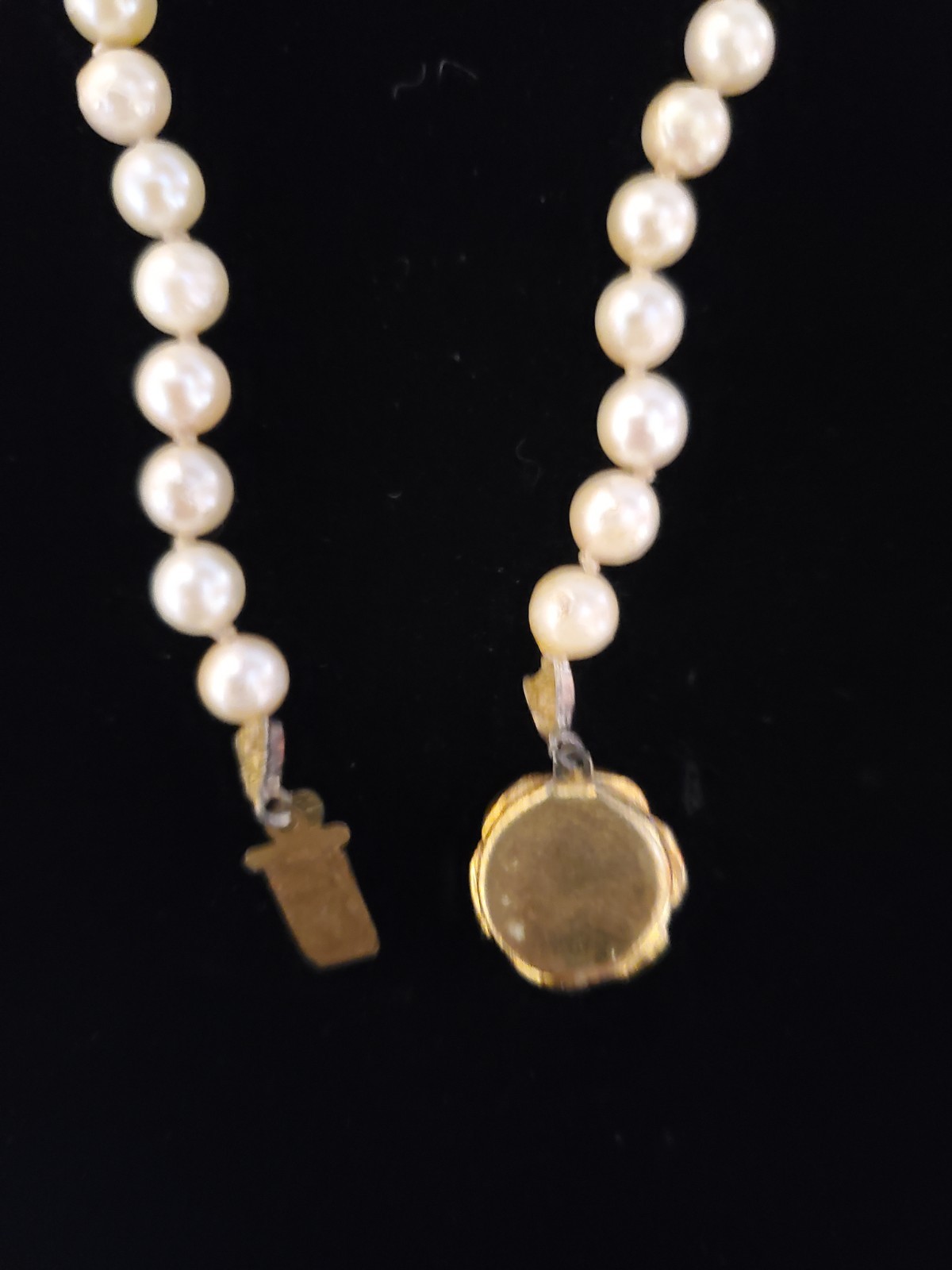 Vintage Single Strand Pearl Hand Knot Necklace Ornate Gold Turquoise Clasp Gift