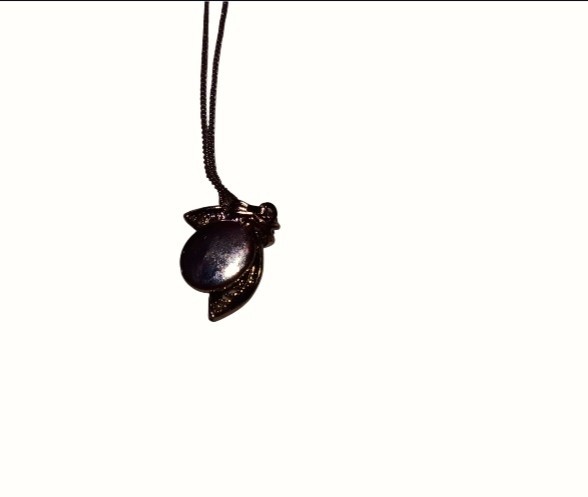 Vintage Silver Tone Leaf Wrapped Translucent Blue Stone Pendant Long Box Chain