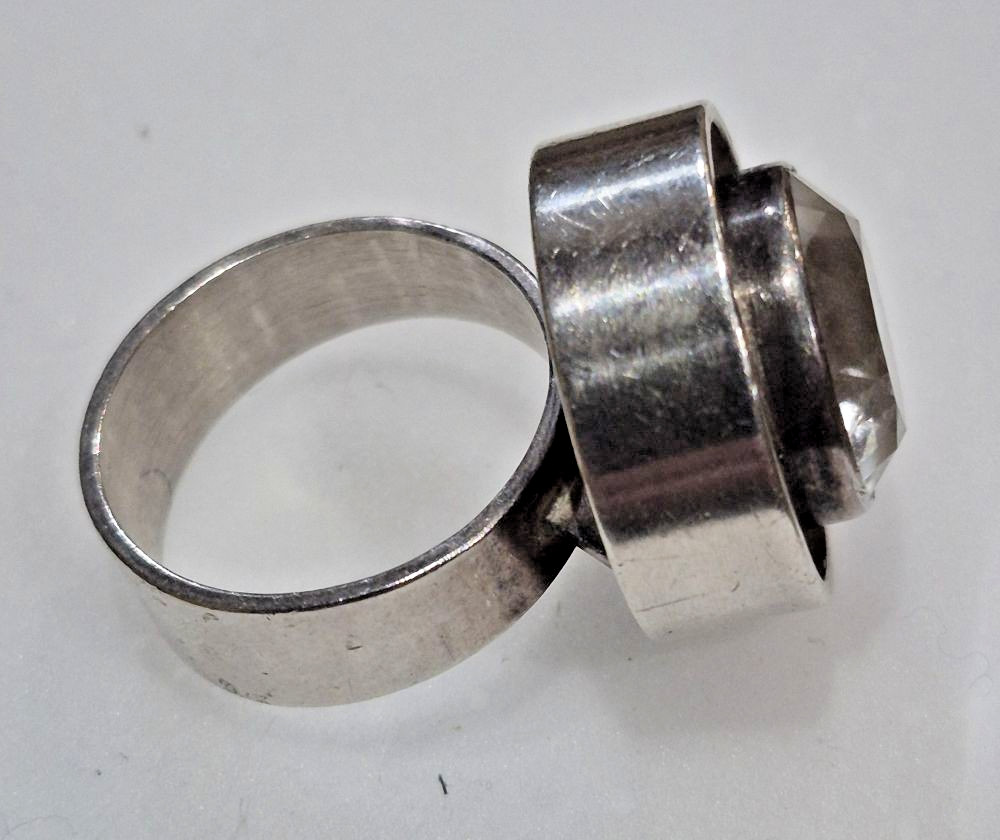 Modernist N E FROM Silver 925 Rock Crystal Ring Danish Scandinavian Designer SZ7