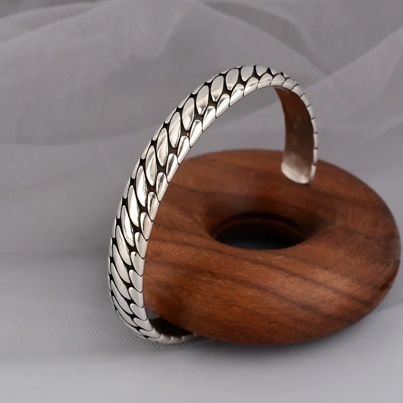 Mens Vintage Open Bangle 925 Sterling Silver Handmade Twisted Cuff Bracelet US