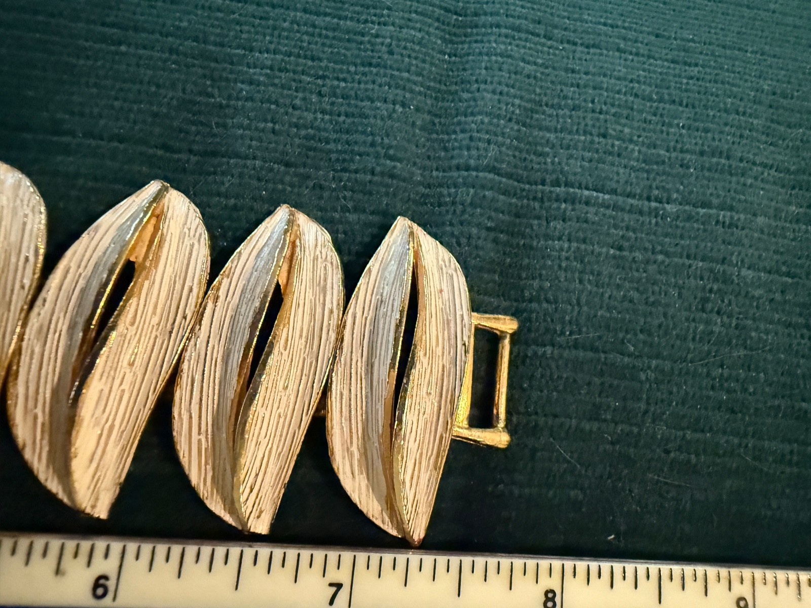 Vintage ART Modernist Bracelet Gold Tone White Enamel Brutalist Sculptural